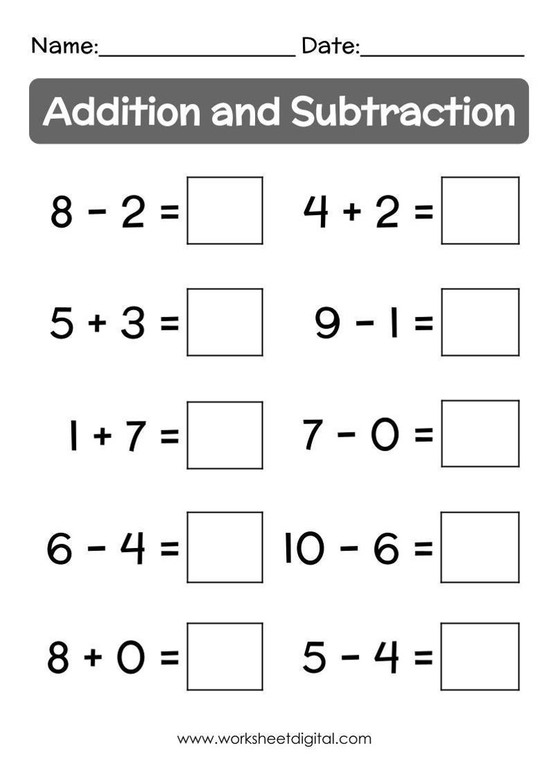 18 Printable Addition Subtraction Up To 10 Worksheets Printable For Kindergarten Preschool