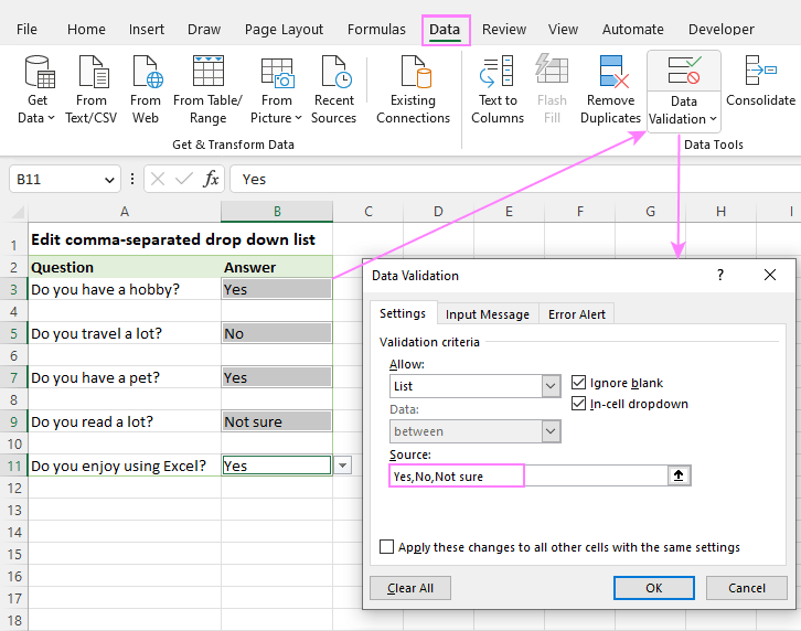 Adding A Drop Down List In Excel