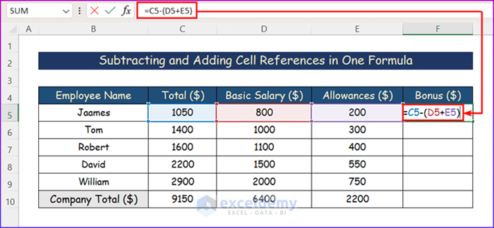 Adding And Subtracting In Excel In One Formula 4 Easy Ways