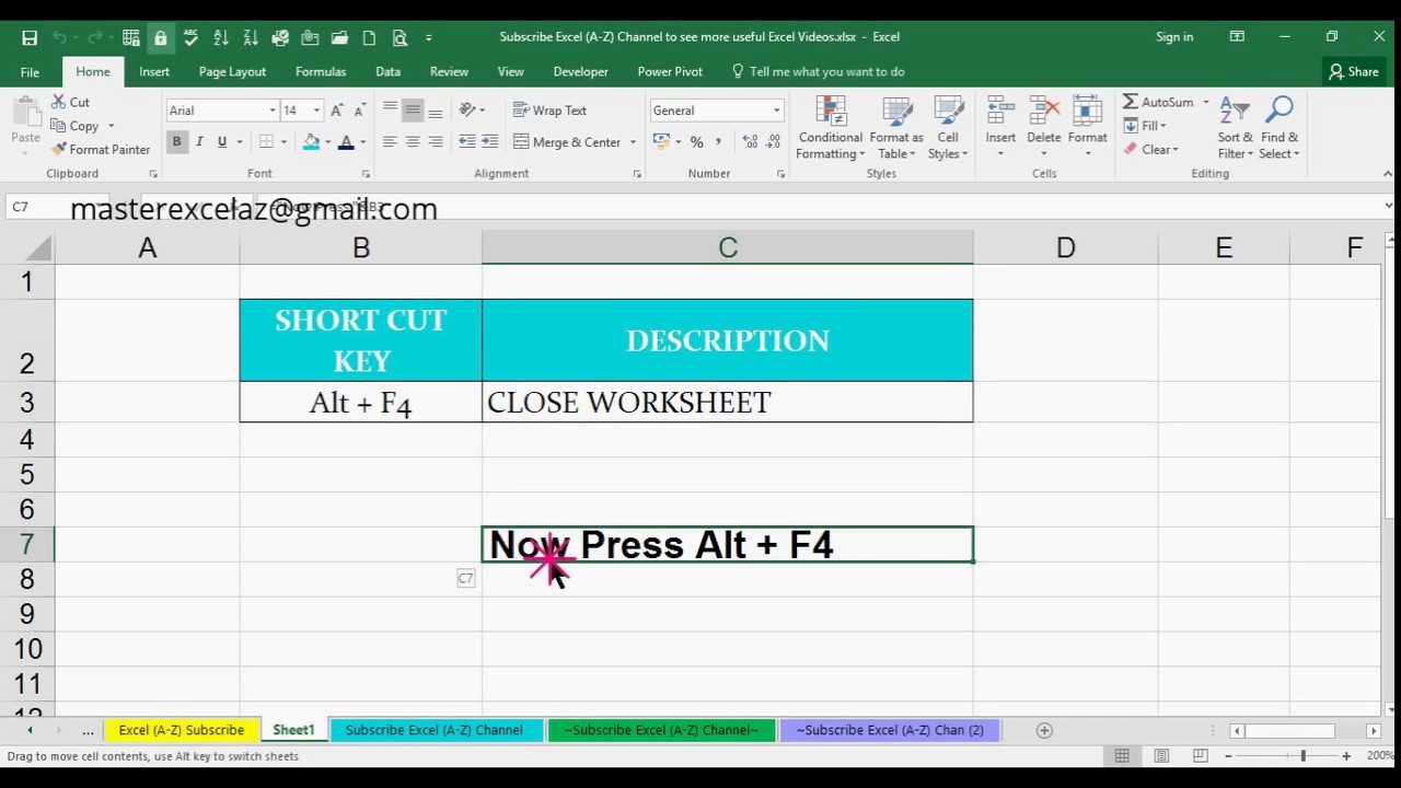 Alt F4 Shortcut Key With Example In Ms Excel Spreadsheet 2016 Youtube