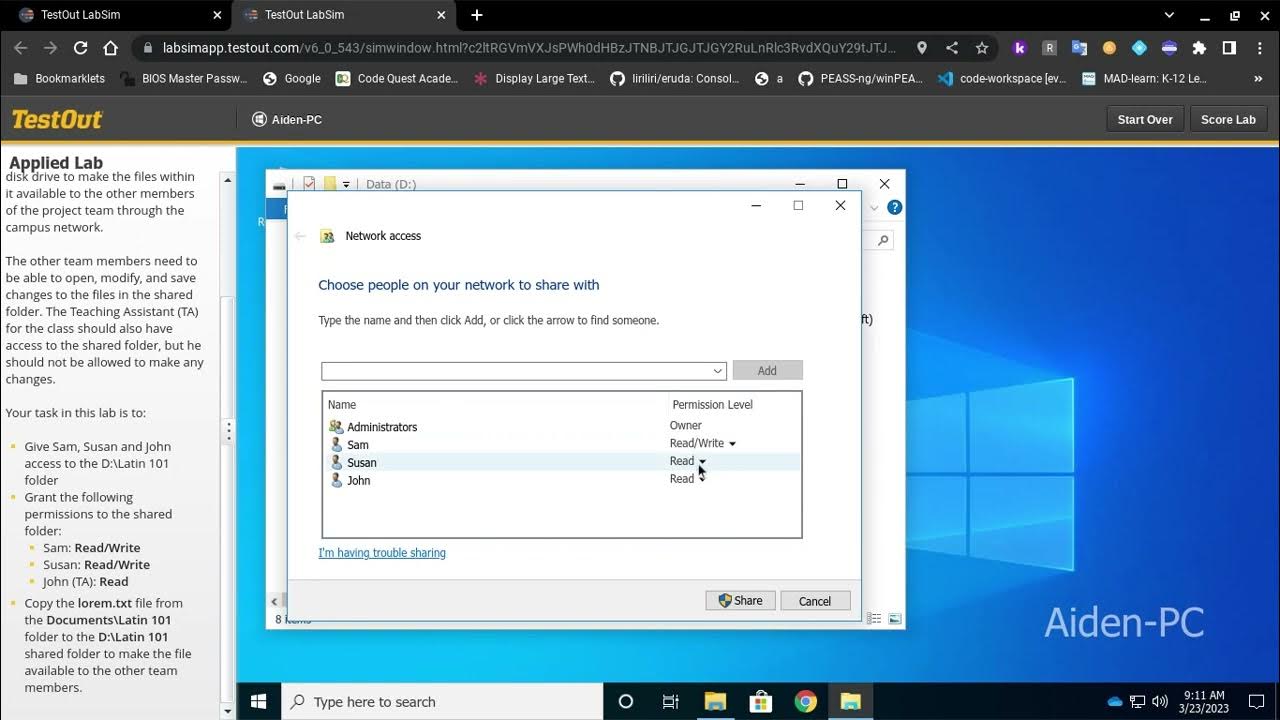 Assign File Permissions Testout Labsim Youtube