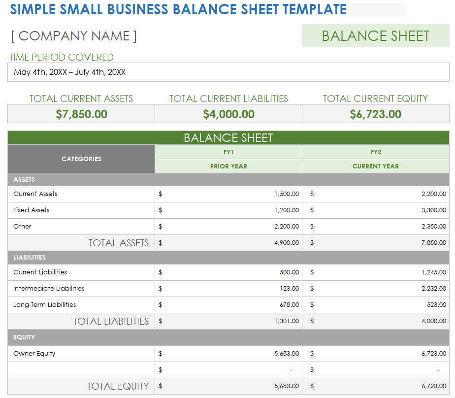 Balance Sheet Template For Small Business Excel Ms Excel Templates