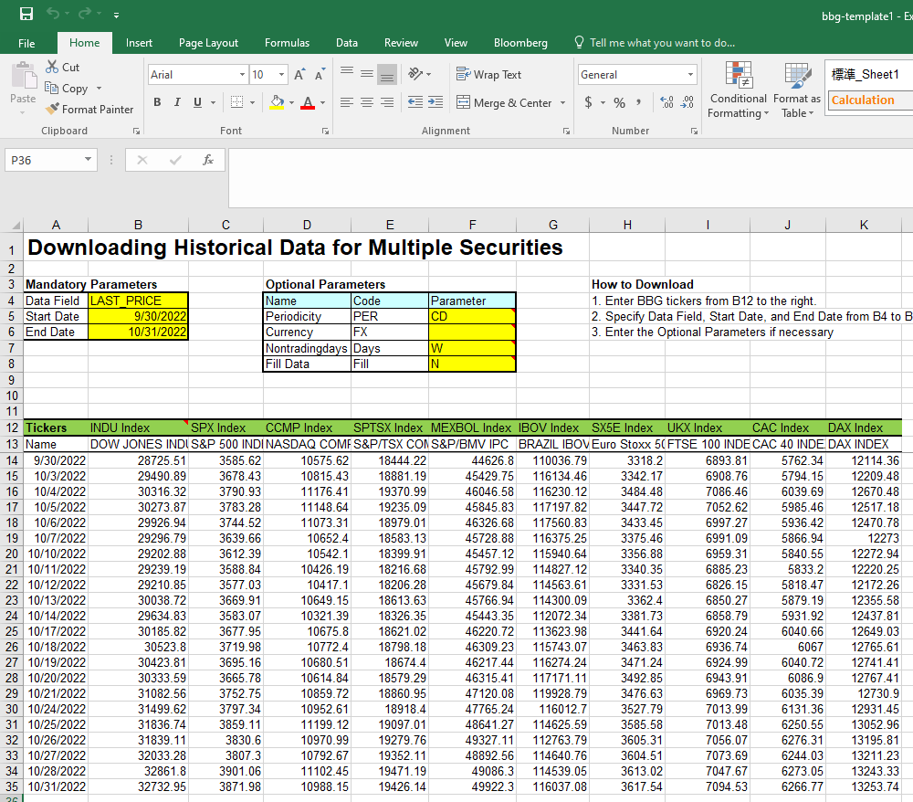 Bloomberg Historical Beta Calculation Using Microsoft Excel Amt Training