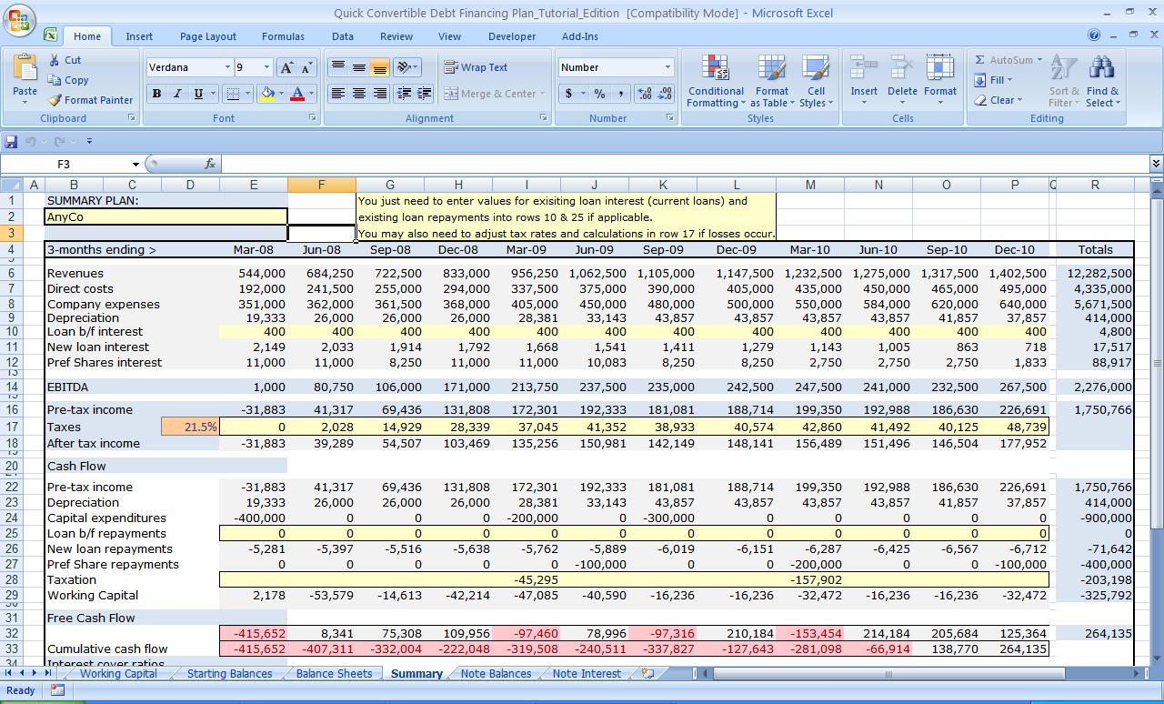 Business Plan Financial Template Excel