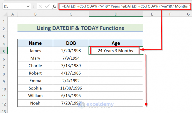 Calculate Age In Excel Years And Months Printable Templates Free