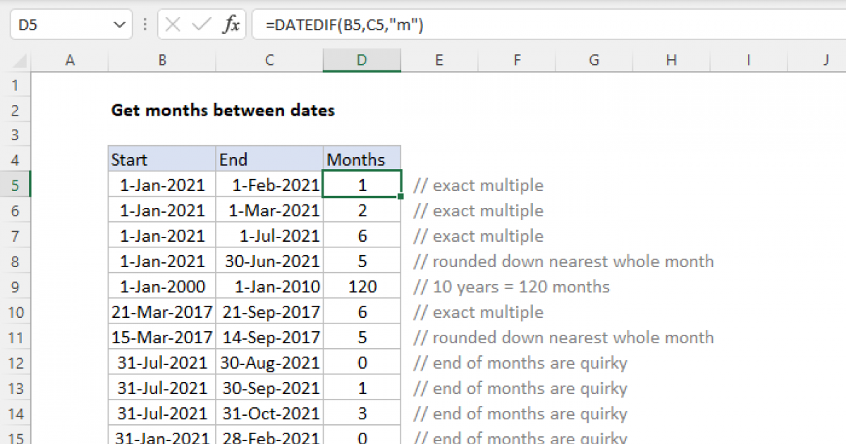 Calculate Months Between Two Dates In Excel 2013 2016 Youtube Youtube