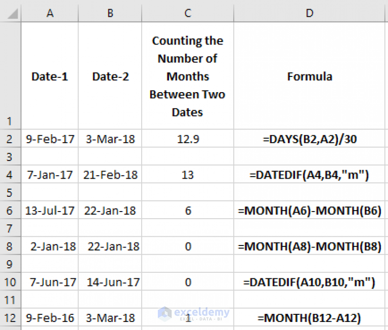 Calculate Number Of Months Between Dates In Excel Google Sheets