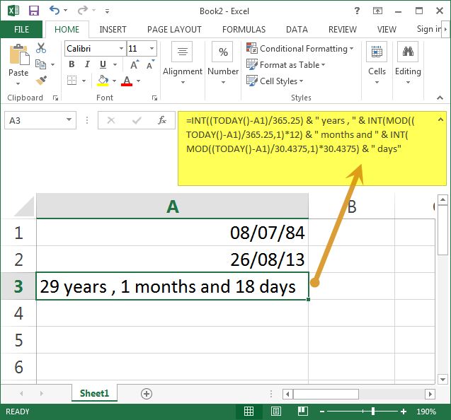 Calculate Years Months Days Elapsed From A Certain Date In Microsoft