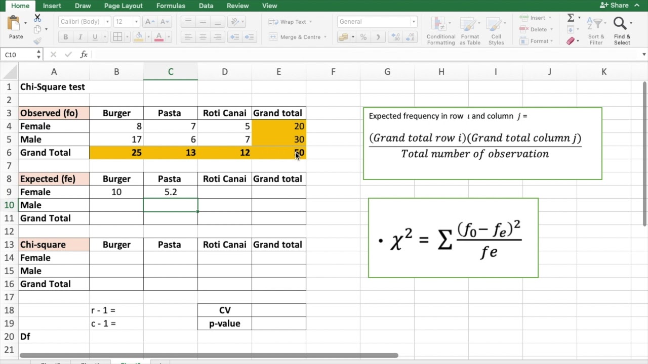 Chi Squared Example On Excel Updated Youtube