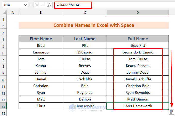 Combine First And Last Names Excel Youtube