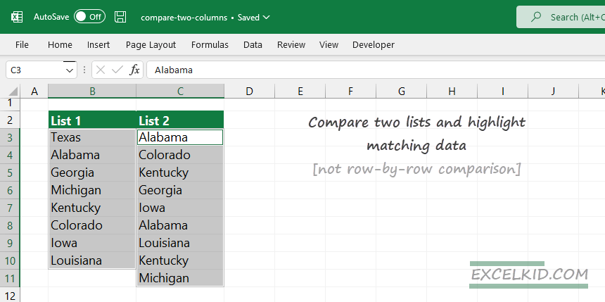 Compare Two Lists And Highlight Matches And Differences Excel Catalog Library