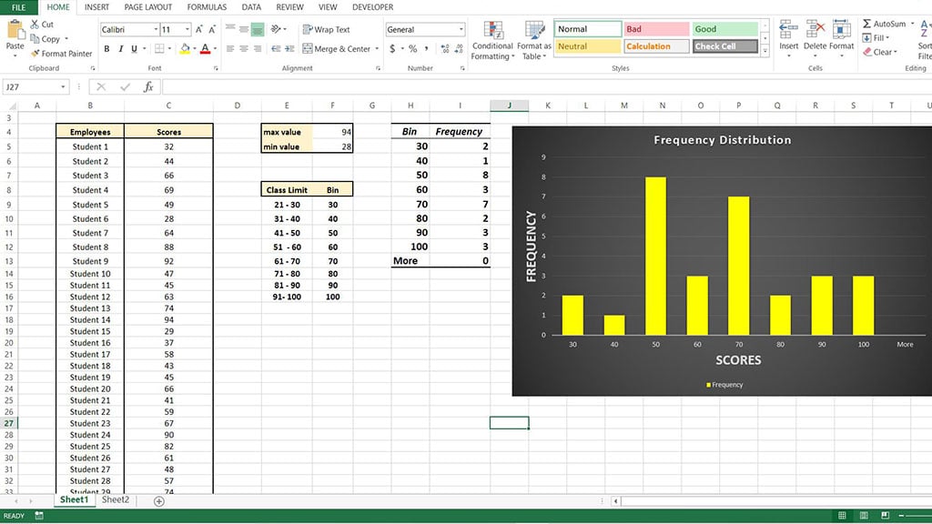 Constructing A Frequency Distribution Table In Excel Two Birds Home