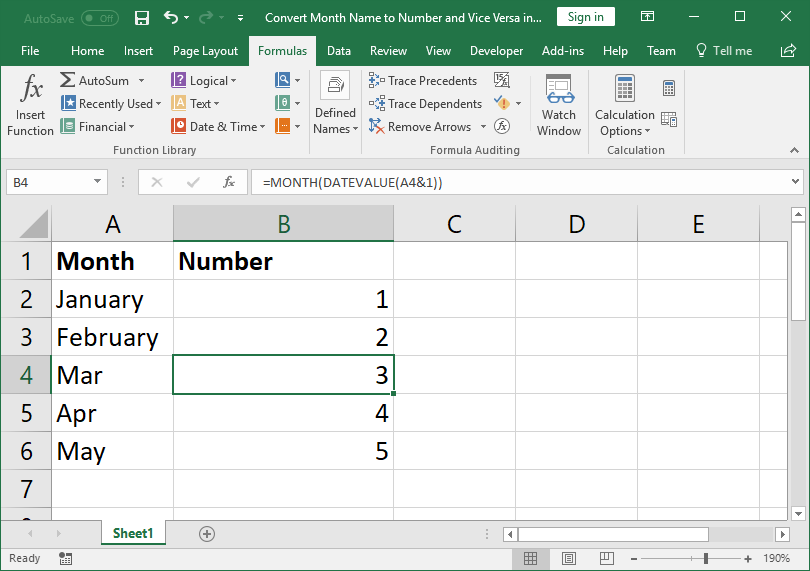 Convert Month Name To Number In Excel