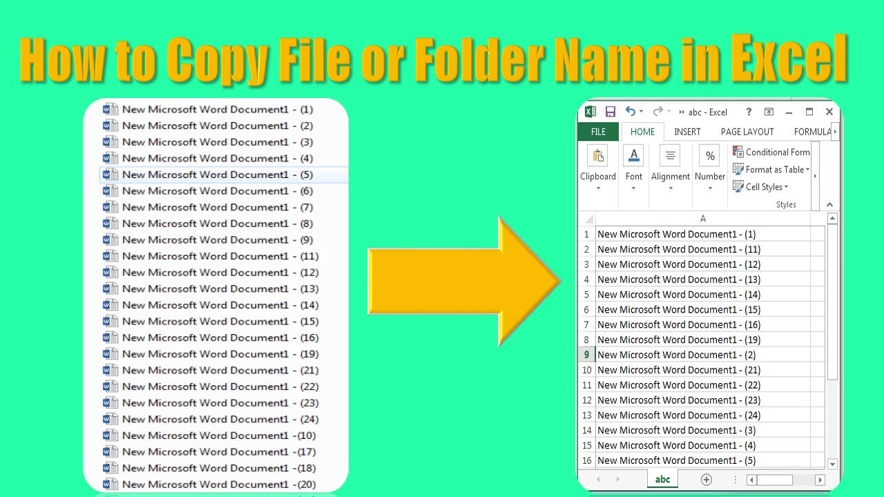 Copy File And Folder Names Into Excel Remove Path Automatically