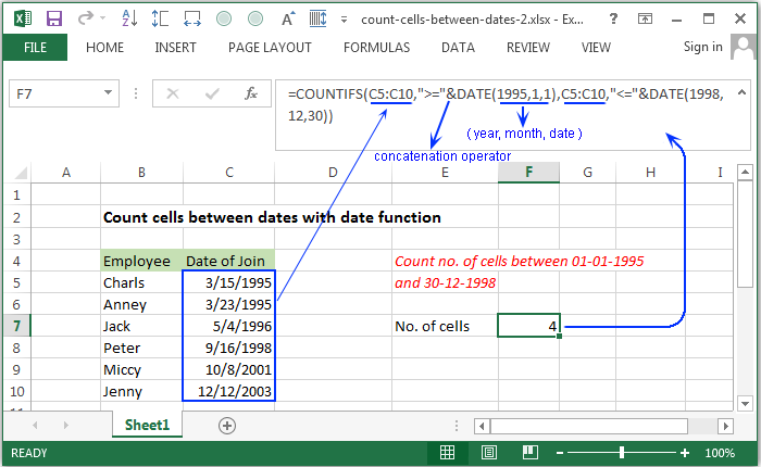 Count Cells Between Dates Excel Formula Exceljet