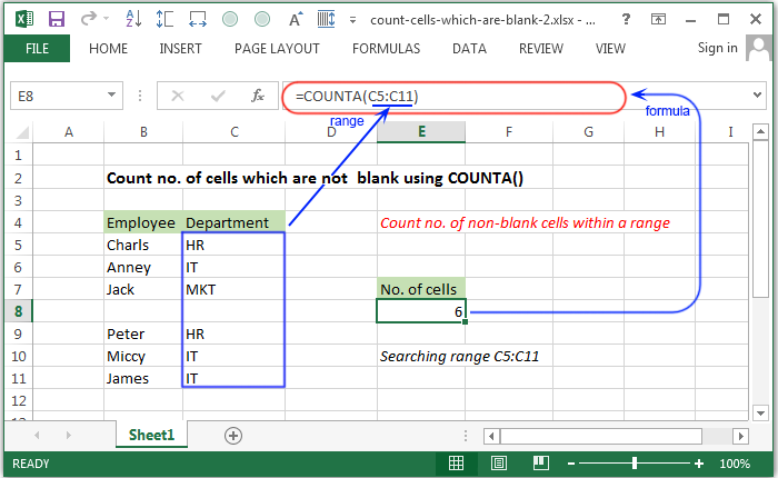 Count Cells That Are Not Blank Excel Formula Exceljet