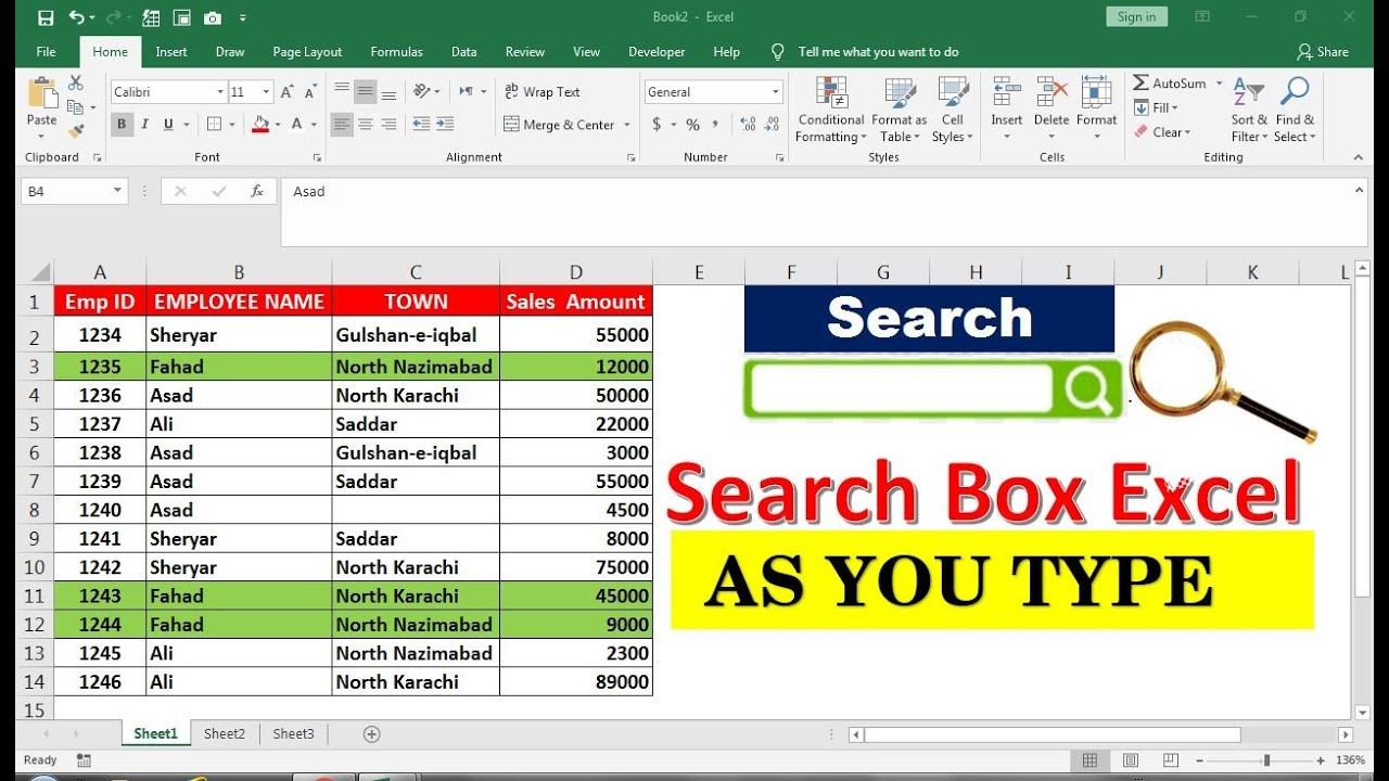 Create A Search Box In Excel Without Vba Youtube