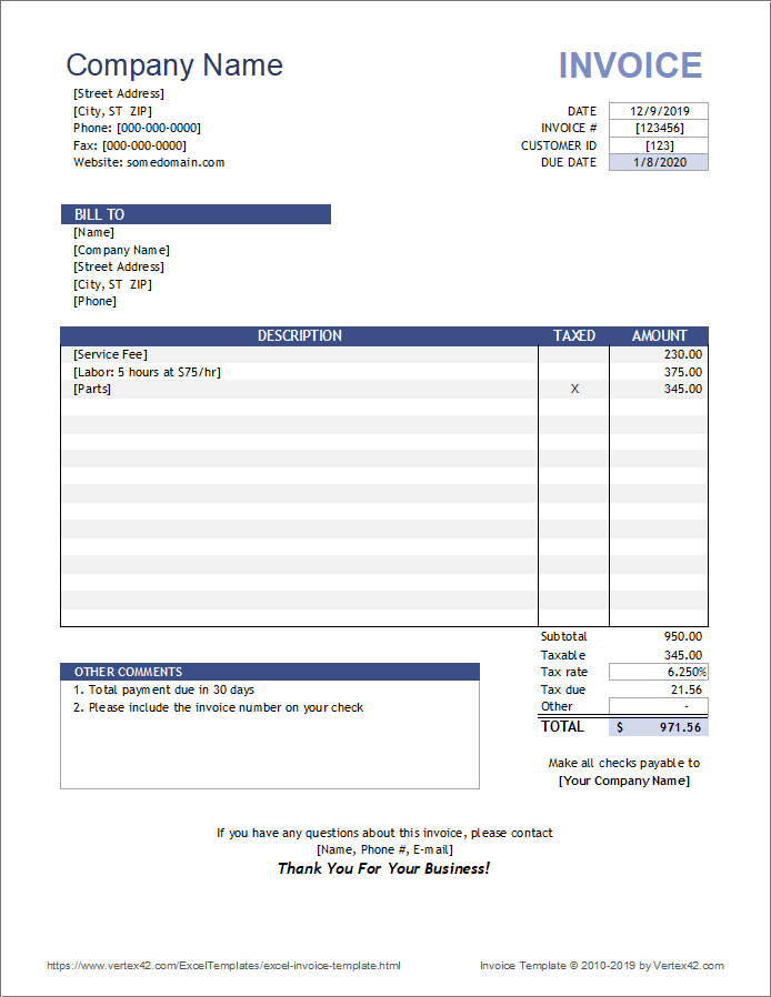 Create An Invoice From Excel Spreadsheet Sample Excel Templates