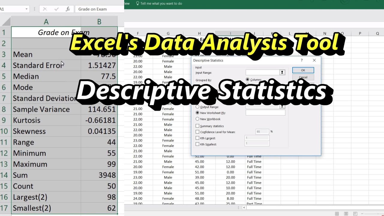 Descriptive Statistics In Excel Using The Data Analysis Tool