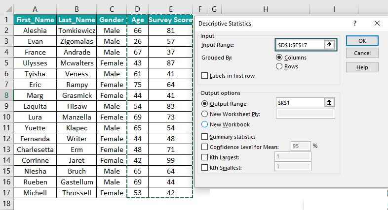 Descriptive Statistics In Excel With Data Analysis Toolpak Youtube