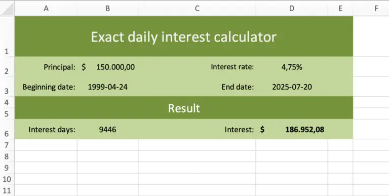 Exact Interest Calculator As A Free Excel Template