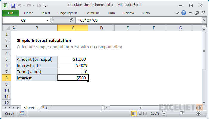 Excel 2007 How To Calculate Simple Interest In Excel Youtube