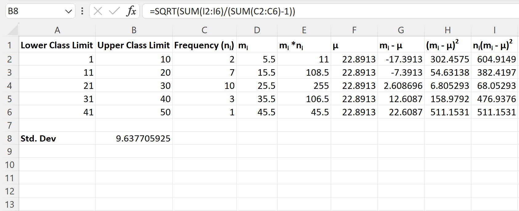 Excel Calculate Standard Deviation Of Frequency Distribution