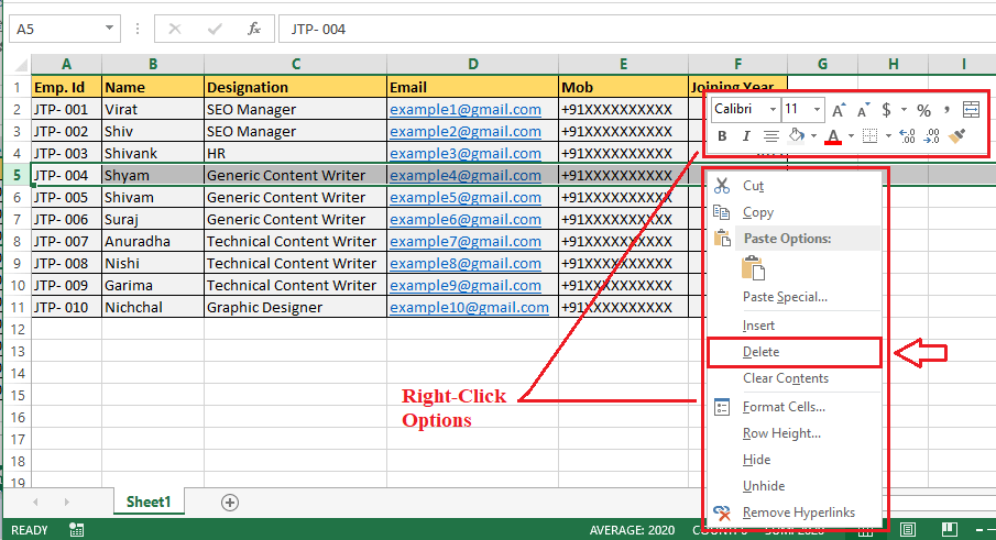 Excel Delete Row Shortcut Javatpoint