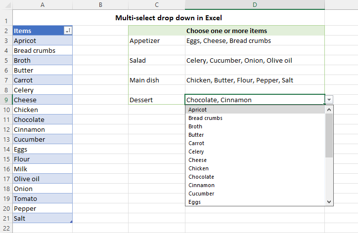 Excel Drop Down List Multiple Selection Without Vba