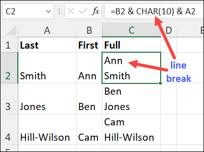 Excel Formula Add A Line Break With A Formula Exceljet