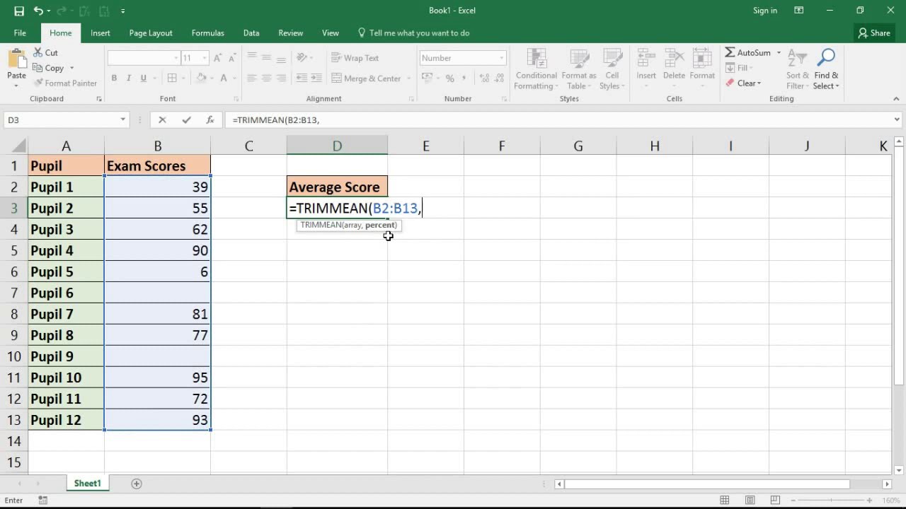 Excel Formula Average Excluding Outliers In A Range Youtube