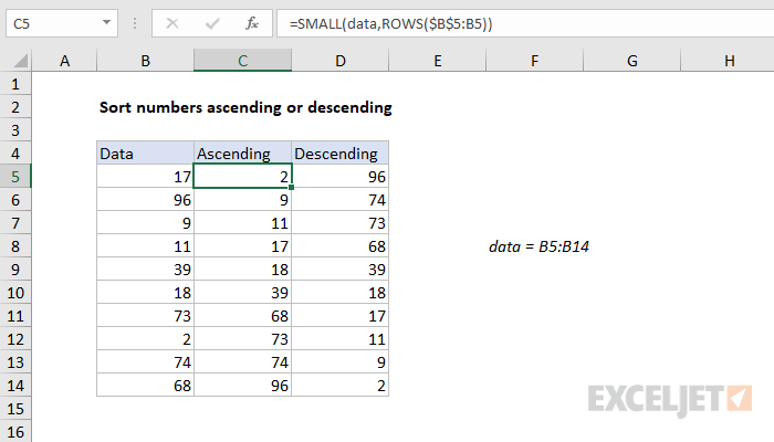 Excel Formula To Sort Numbers In Ascending Or Descending Order