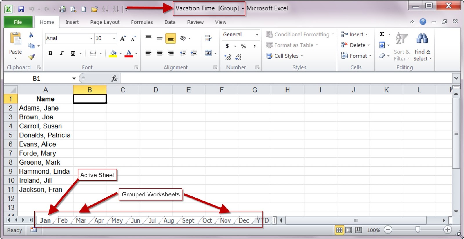 Excel Group Worksheets