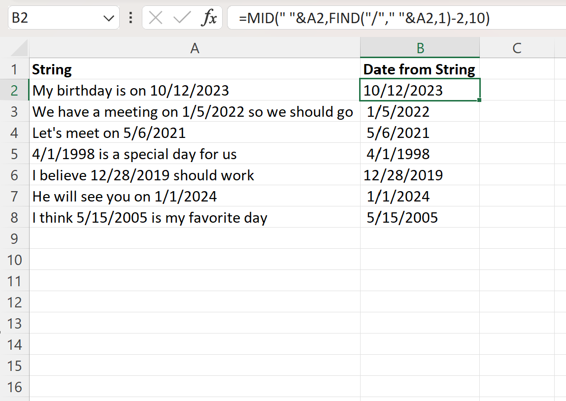 Excel How To Extract Date From Text String