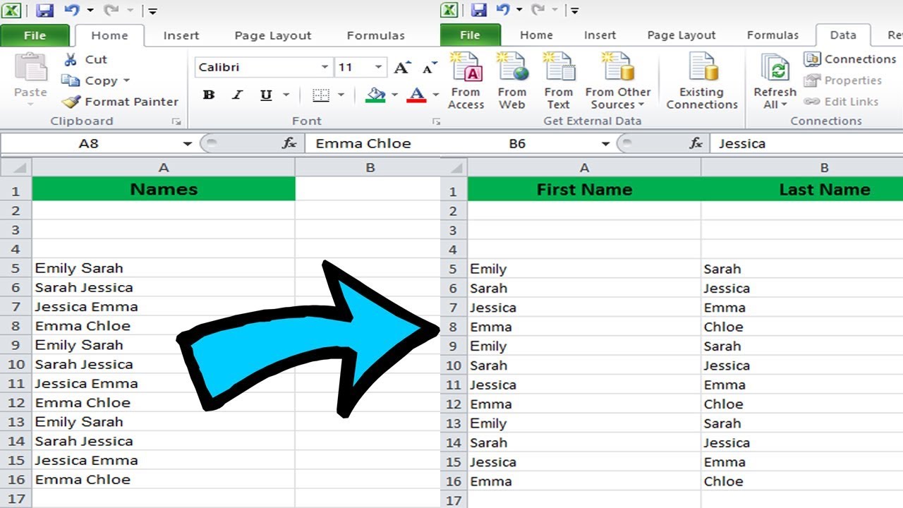 Excel How To Split Names Basic Excel Tutorial