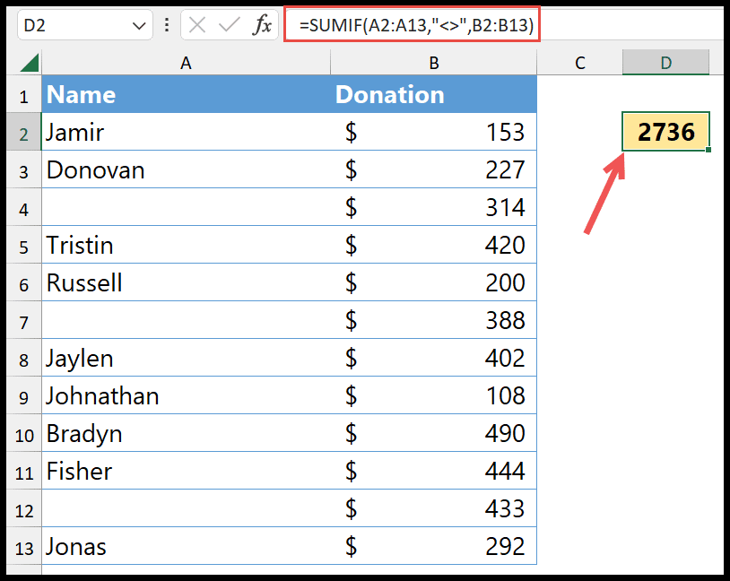 Excel How To Sum Cells If Not Blank