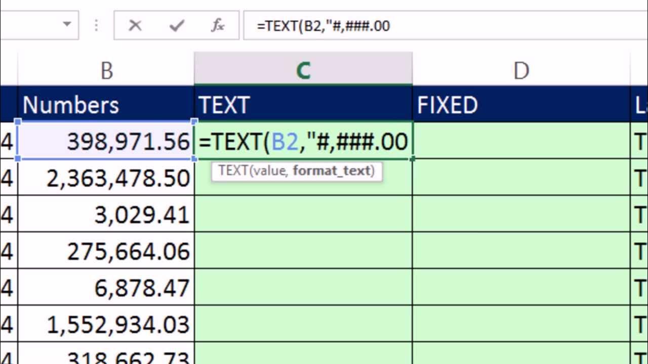 Excel Magic Trick 1068 Text And Fixed Functions For Formatting Numbers