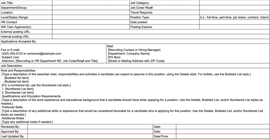 Excel Modern Job Description Template Free Documents