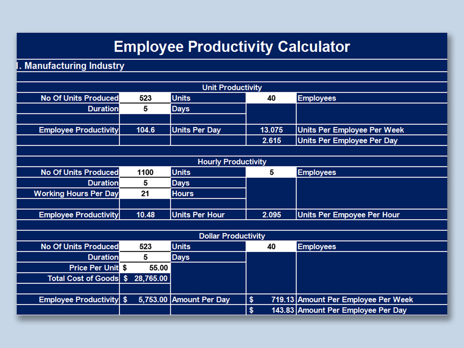 Excel Of Employee Productivity Calculator Xlsx Wps Free Templates