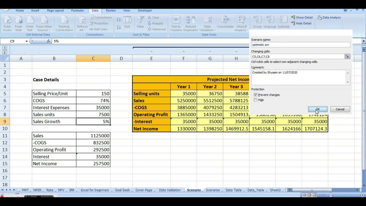 Excel Scenario Summaries Compare Multiple Scenarios Data