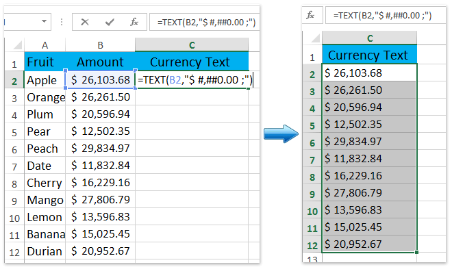 Excel Text Format Currency