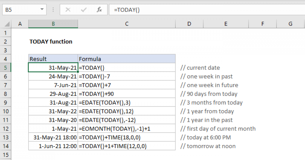 Excel Today Function To Insert Today S Date And More