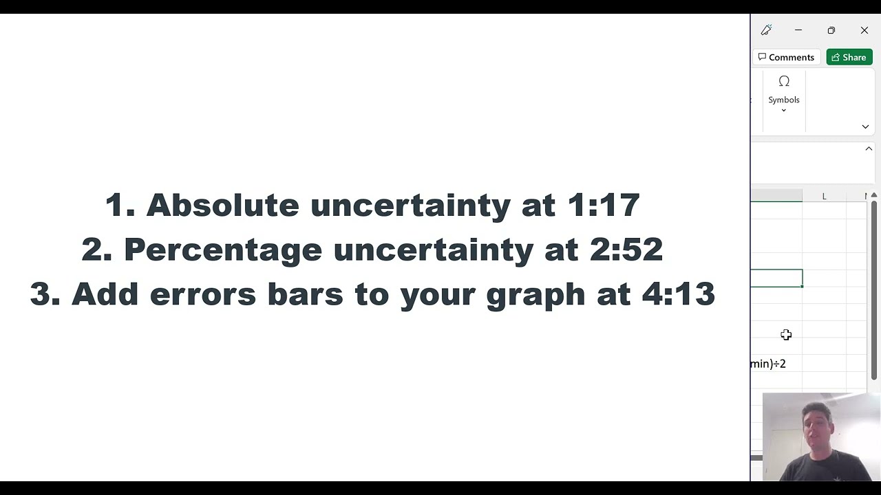 Excel Uncertainty Calculations (Part 1: Absolute Uncertainty, % Uncertainty, Error Bars In Excel ...