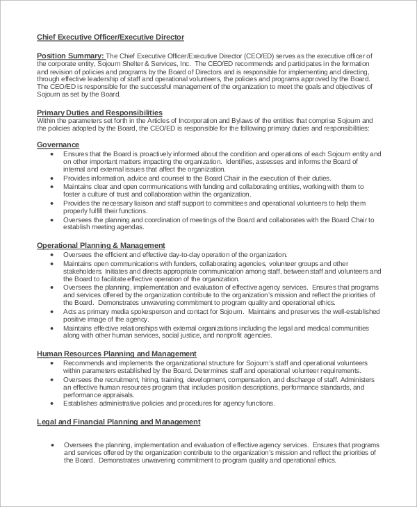 Executive Director Job Description Excel Template And Google Sheets