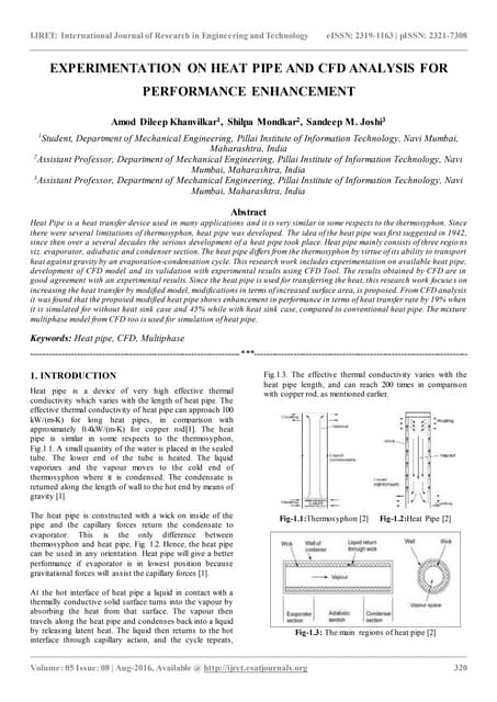 Experimentation On Heat Pipe And Cfd Analysis For Performance Enhancement Pdf