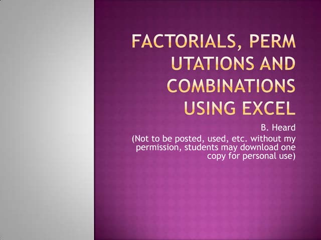 Factorials Permutations And Combinations Using Excel