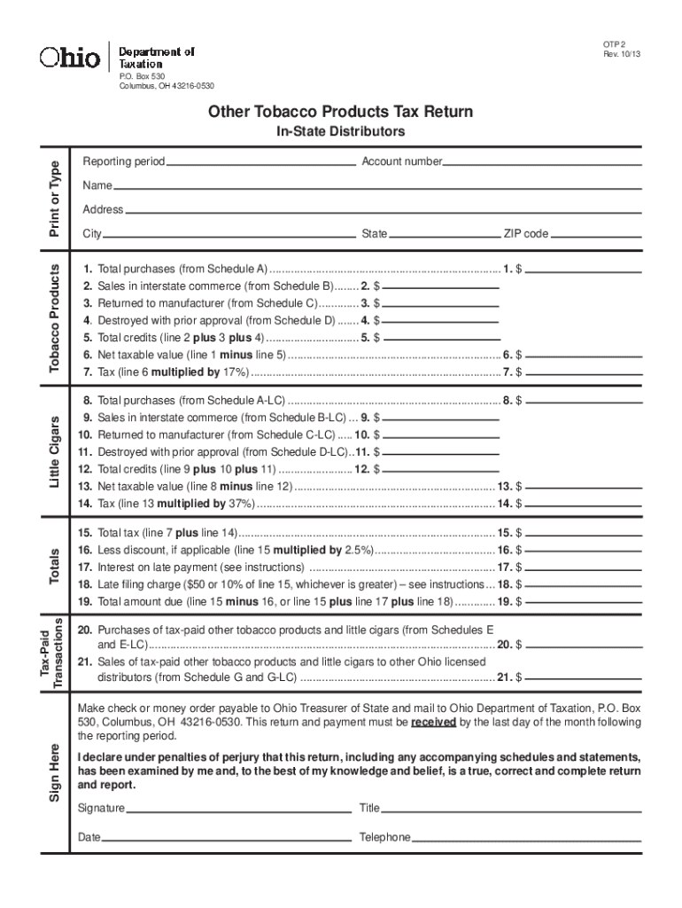 Fillable Online Tax Ohio Other Tobacco Products Schedule I Ohio