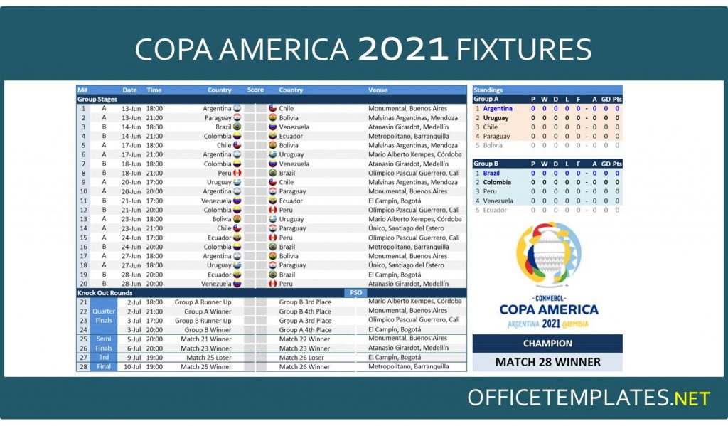 Fixture Copa Am Rica 2021 Excel Copa America Schedule And Office Pool