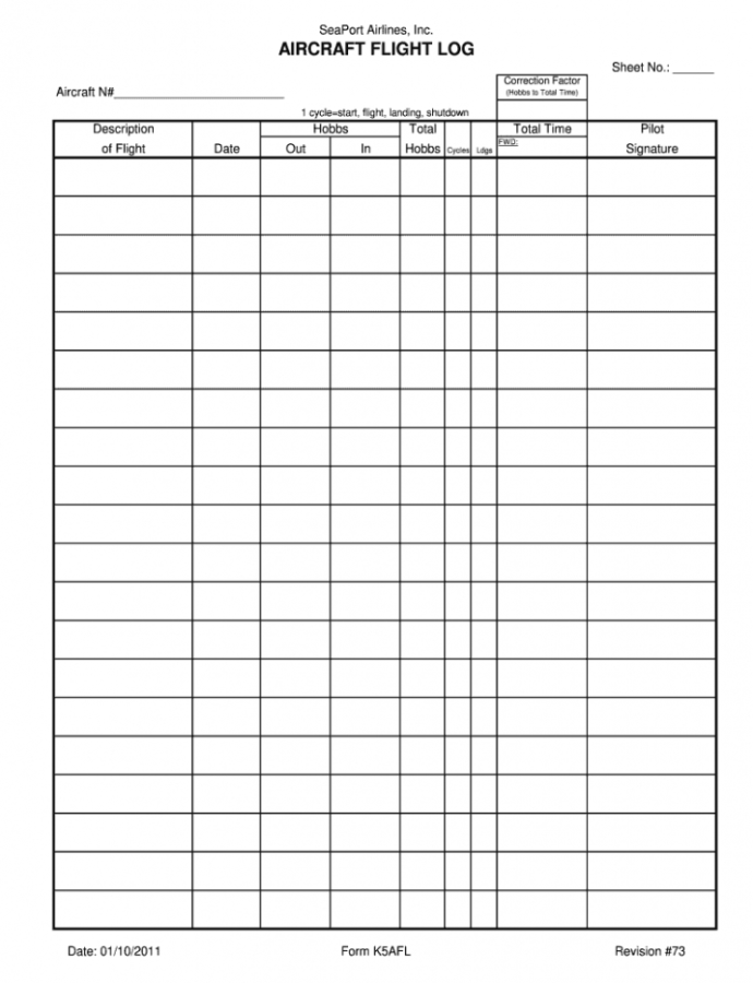 Flight Log Sheet Ms Excel Templates