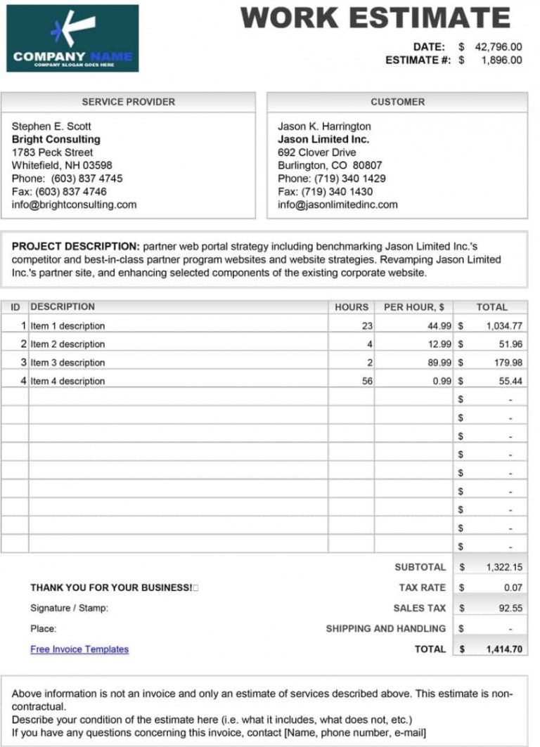 Free Contractor Estimate Forms Business Mentor